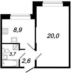 Однокомнатная квартира 35.2 м²