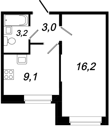 Однокомнатная квартира 31.5 м²