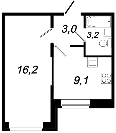 Однокомнатная квартира 31.5 м²