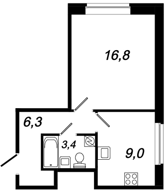 Однокомнатная квартира 35.5 м²