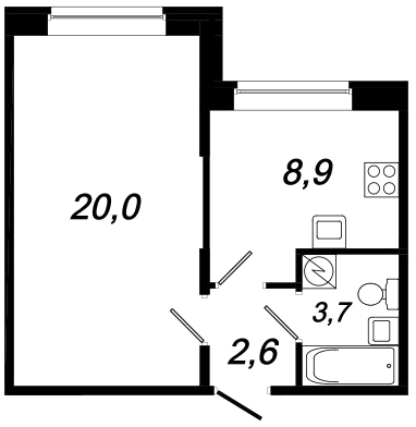 Однокомнатная квартира 35.2 м²